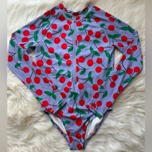 Hanna Andersson Girls Size 12 Cherry Cheer Purple  Long Sleeve Zip Up Swimsuit